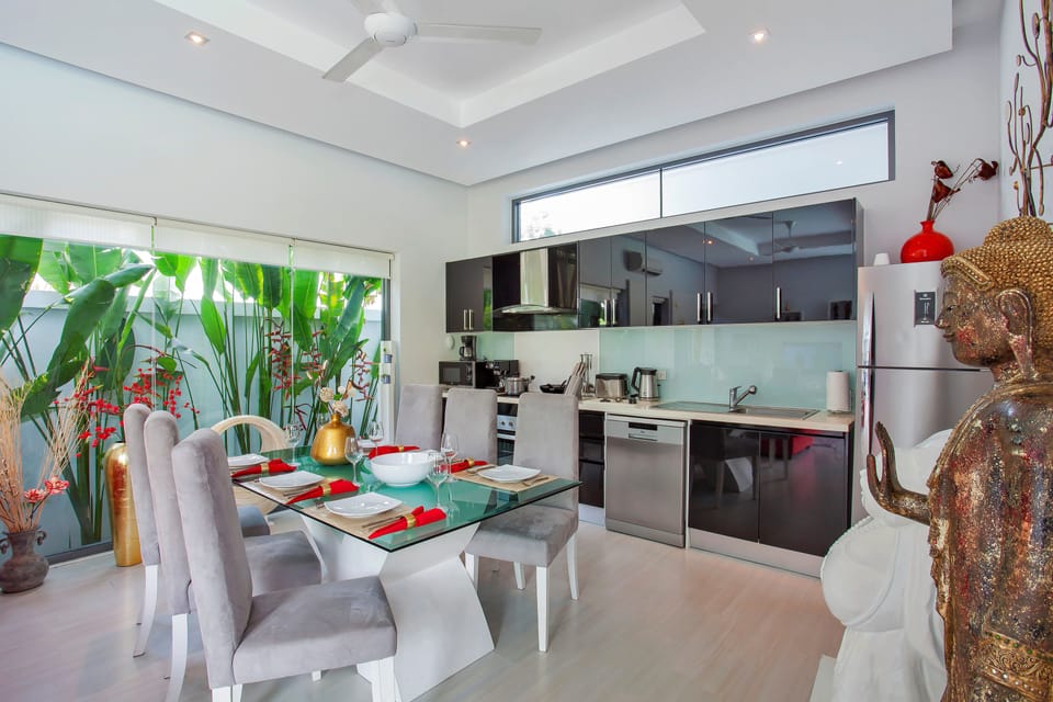 2 Bedrooms Pool Villa | Private kitchen | Full-size fridge, microwave, stovetop, electric kettle