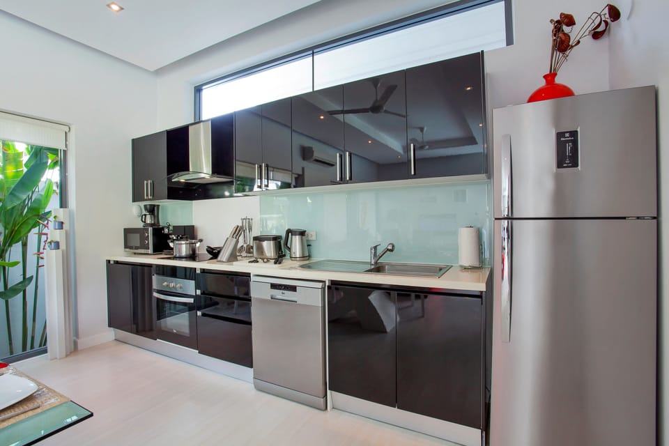 2 Bedrooms Pool Villa | Private kitchen | Full-size fridge, microwave, stovetop, electric kettle