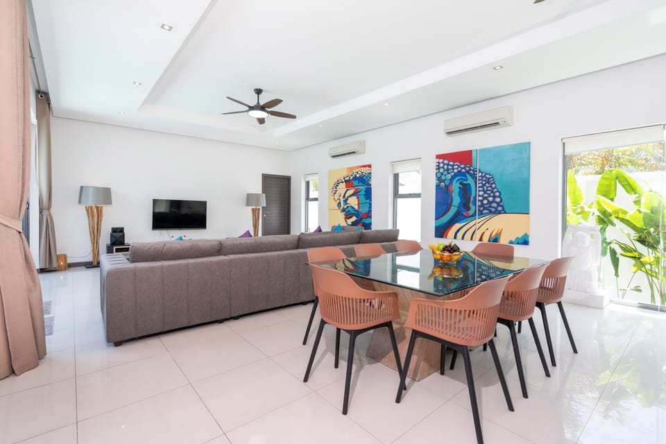 4-Bedroom Pool Villa | Living room | 45-inch flat-screen TV with cable channels, LCD TV