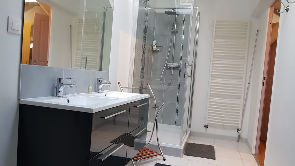 Double Room (Chambre Les Myosotis) | Bathroom | Shower, rainfall showerhead, free toiletries, hair dryer