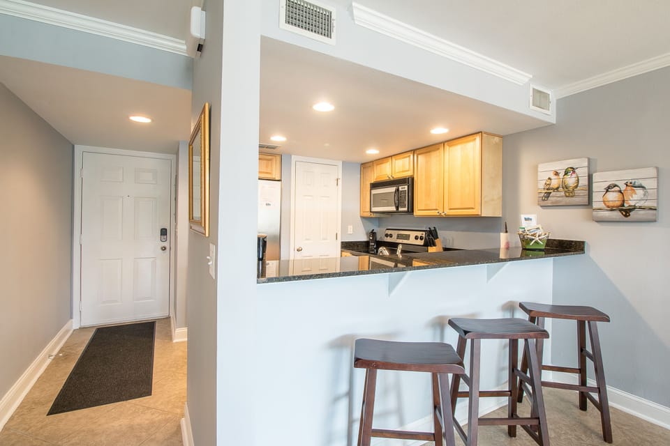 Breakfast bar over looking the kitchen