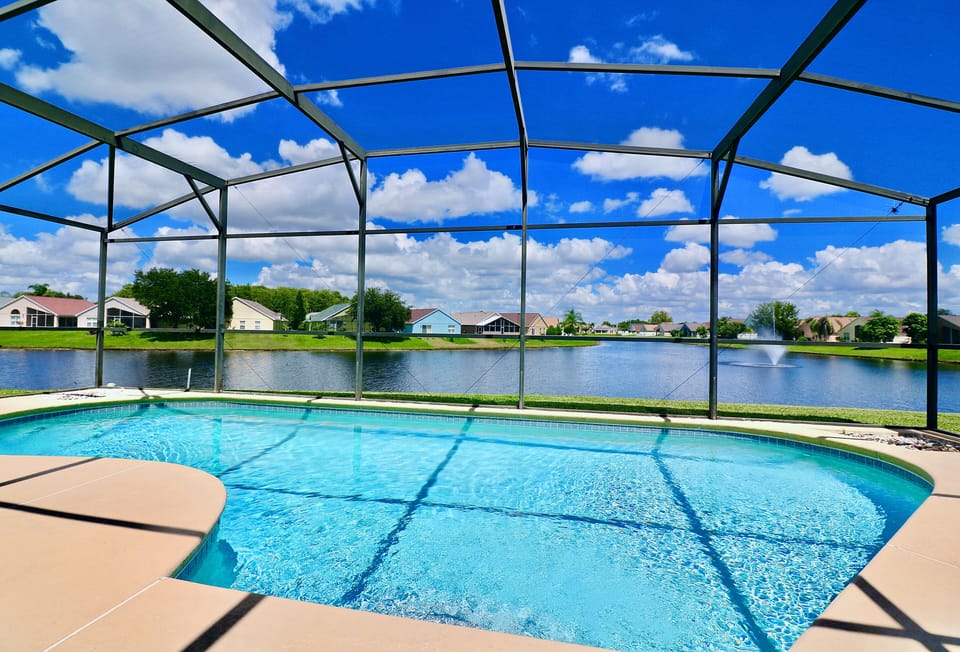 Secluded pool with awesome lake view.