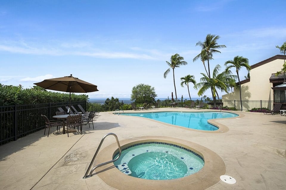 Pool Area with Hot Tub and Ocean Views