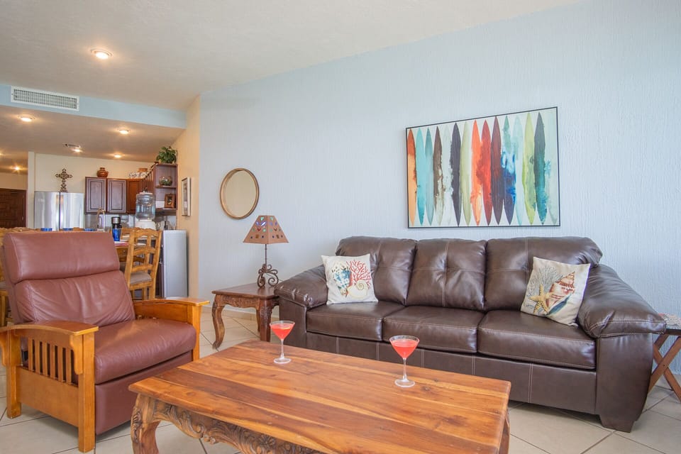 leather seating gin the living room
