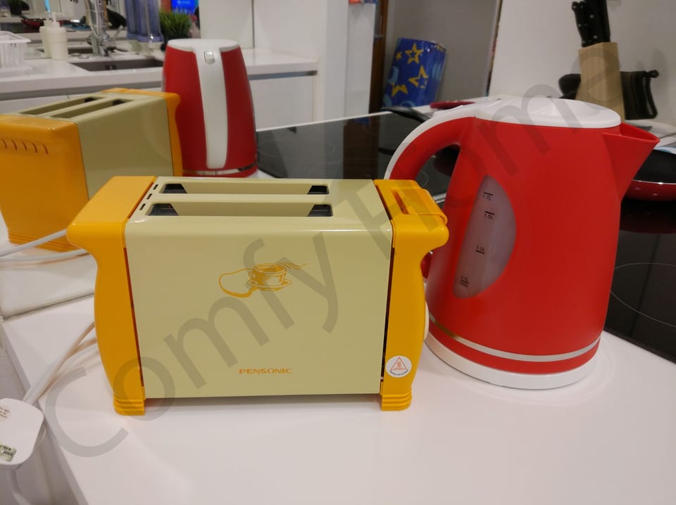 Bread toaster and kettle are provided 