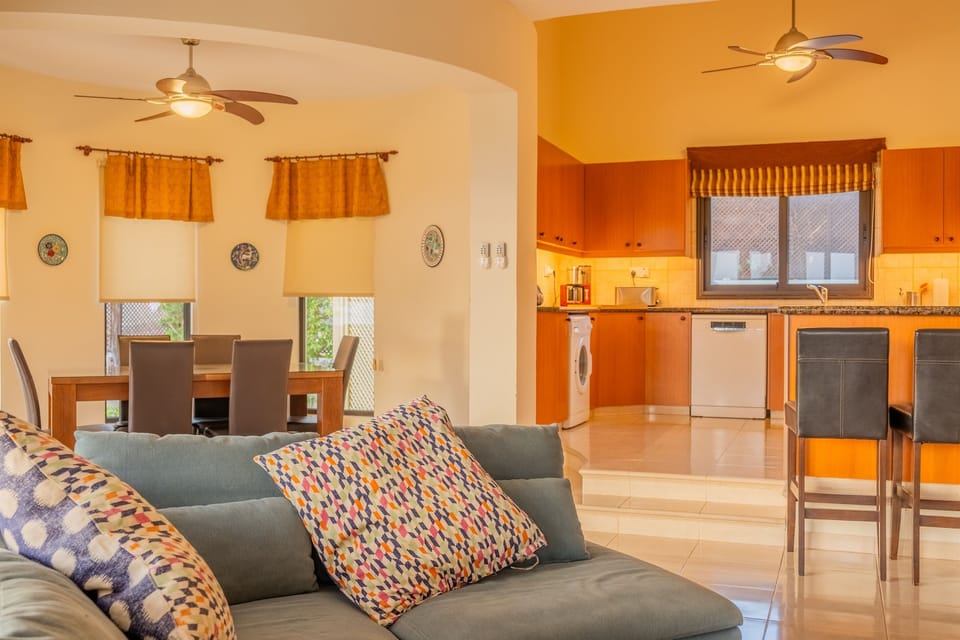 The open layout of the living space and the very spacious kitchen makes preparing meals a social and enjoyable part of your stay.