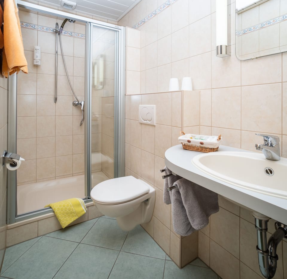 Shower, hair dryer, bathrobes, slippers