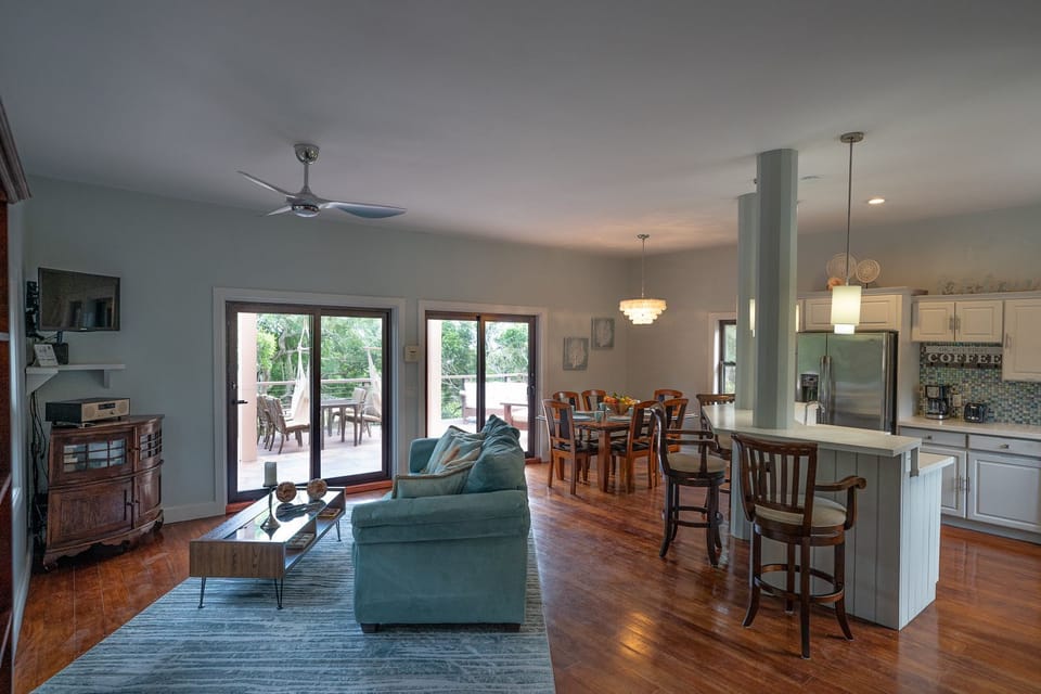 Main living area on the middle floor - convenient for everyone! Large deck! 