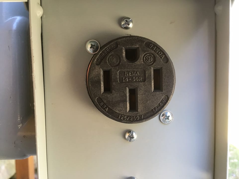 EV Charging outlet. NEMA 14-50R.  Provides up to 40 miles charge per hour.  
