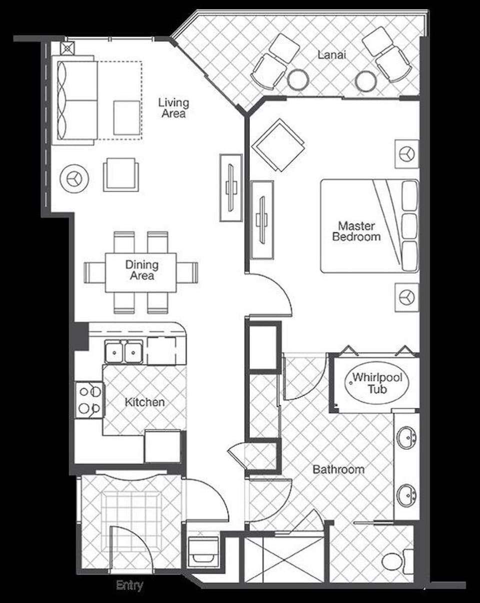 Layout of the deluxe 900 sq ft villa