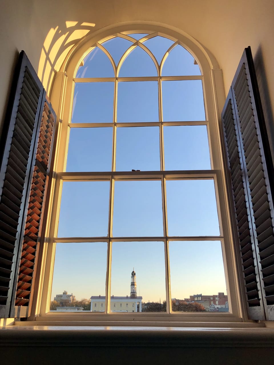Beautiful window and warm light at the top of the city 