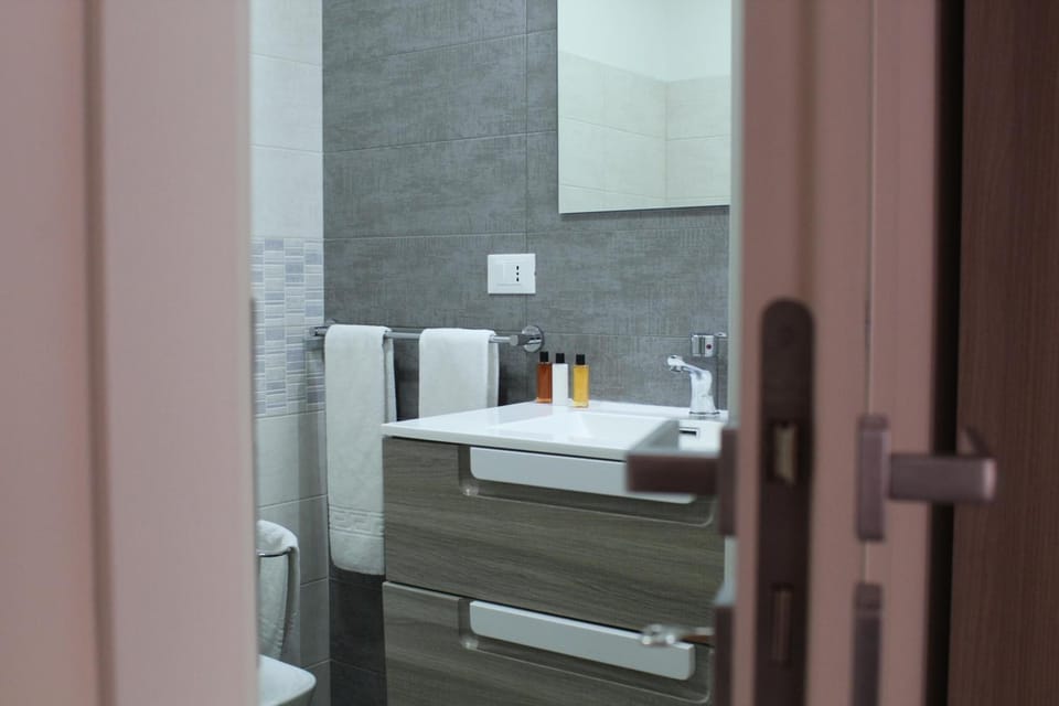 Shower, hydromassage showerhead, free toiletries, hair dryer