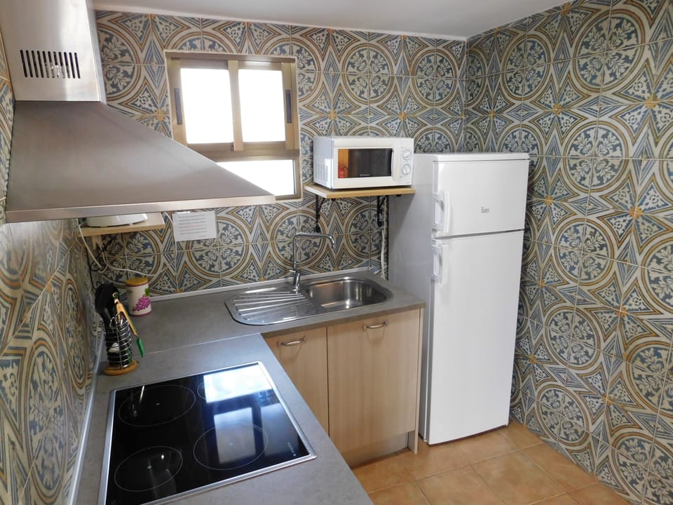 Full-size fridge, microwave, oven, stovetop