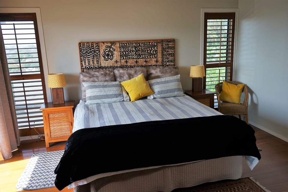 The master bedroom has a king size bed