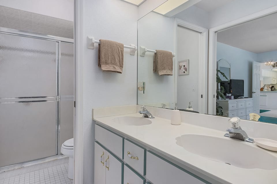 Master bathroom with Double vanity and large walk in shower 
