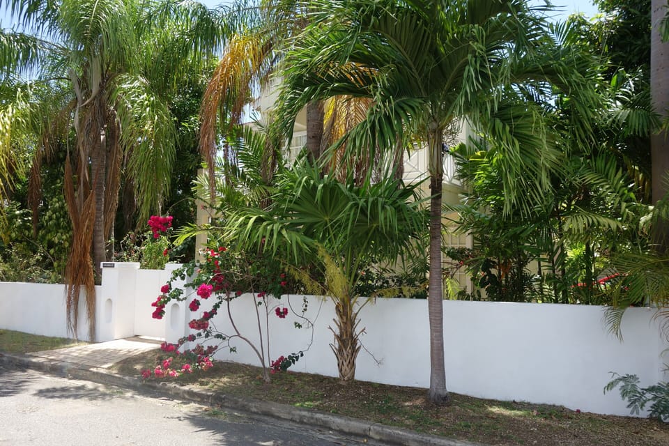 Outside, side view of front villa