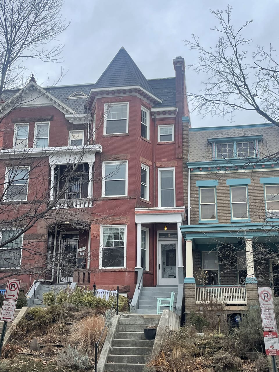 Three story row house with turret