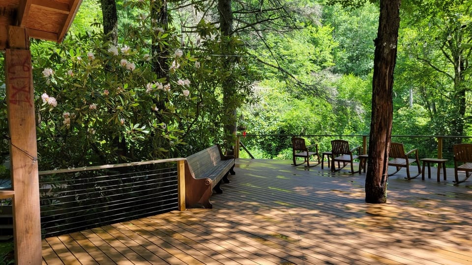 Large open deck along stream