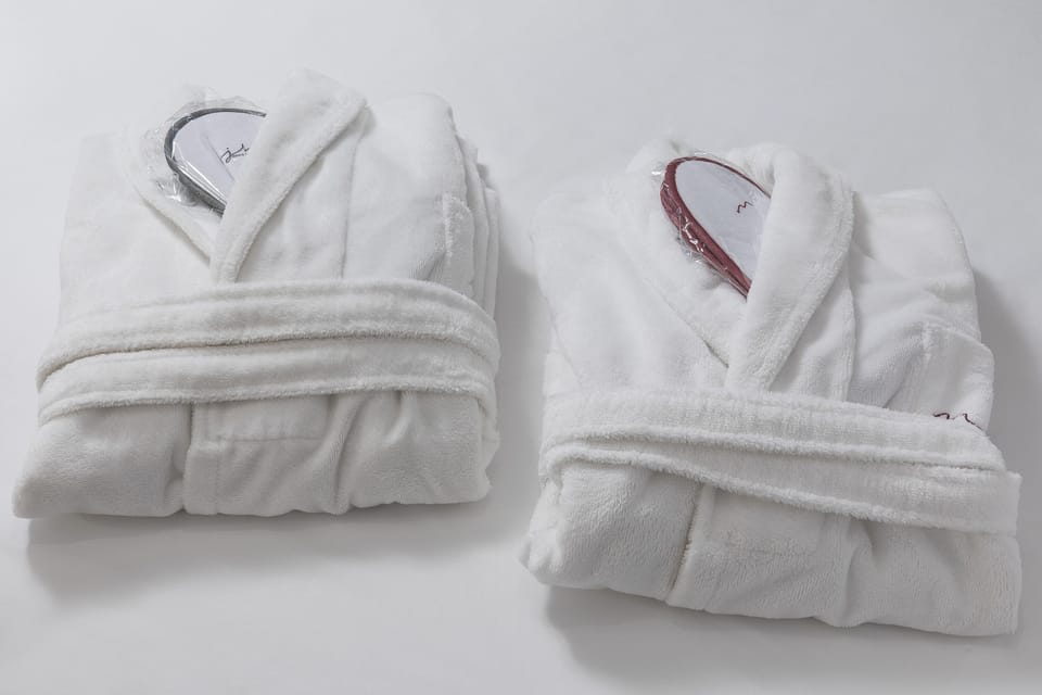 Shower, rainfall showerhead, hair dryer, bathrobes