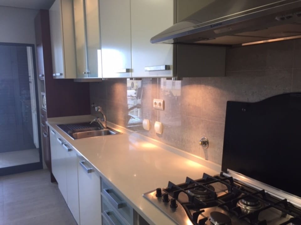 USA kitchen with washing machine and dishwasher, oven, micro wave