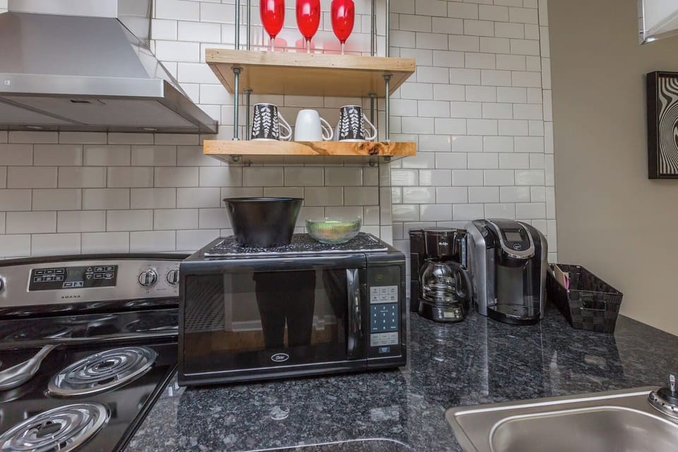 Keurig, coffeemaker, and toaster are just a few of the small appliances you can enjoy.

