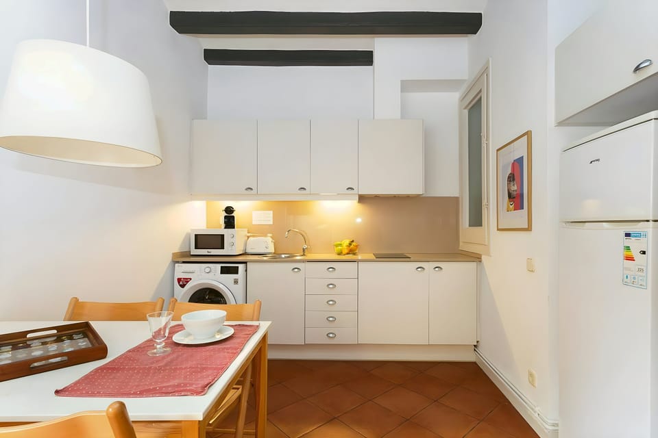 Fully equipped kitchen integrated into the living space, including a washing machine.