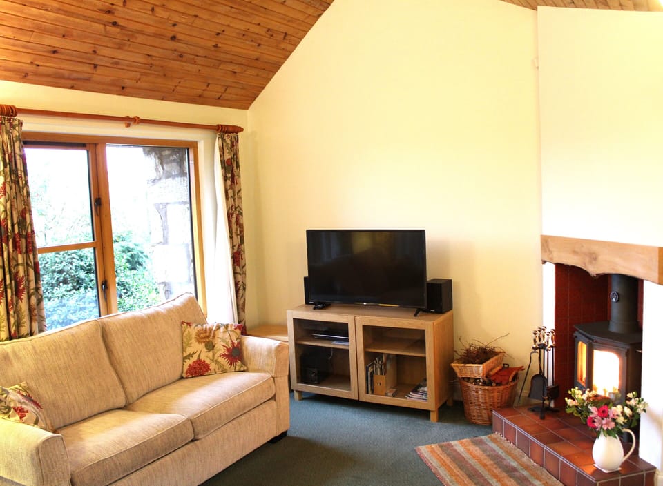 Begrum Cottage living room has a comfy sofa bed , Netflix, Smart TV, stove