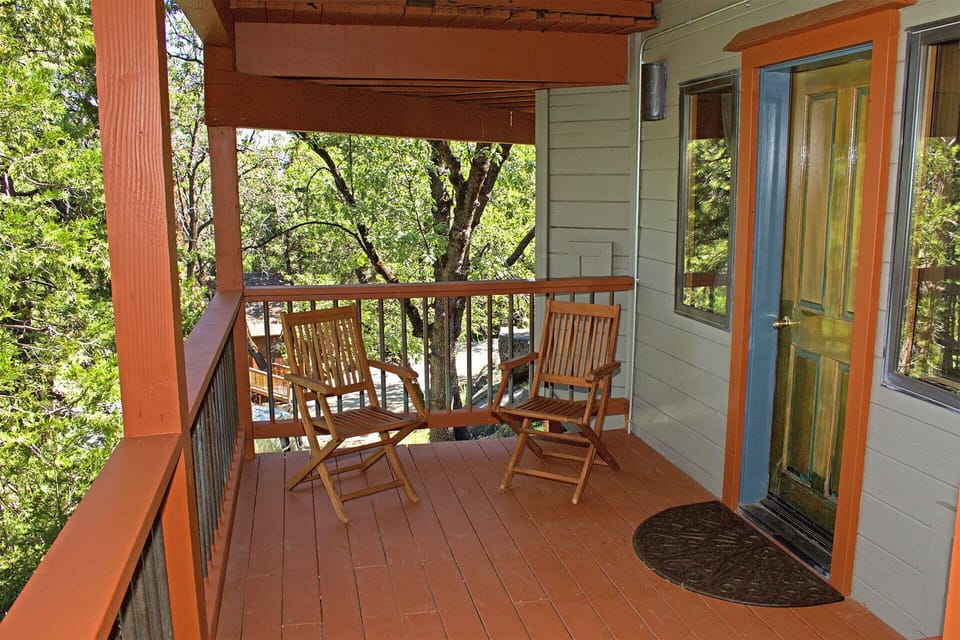 Dogwood room. Private outdoor deck area.