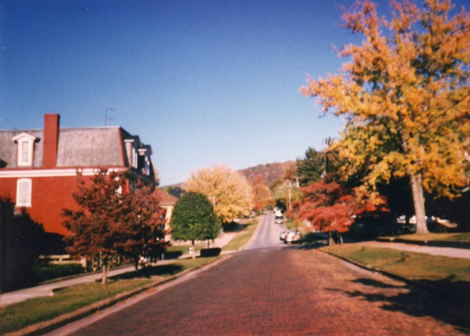 Brick lined street laid in 1907 in historic Hinton, West Virginia