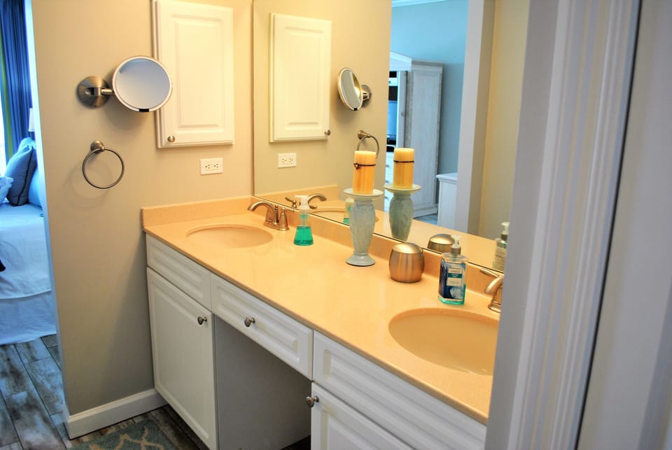 Two person vanity in master bath.
