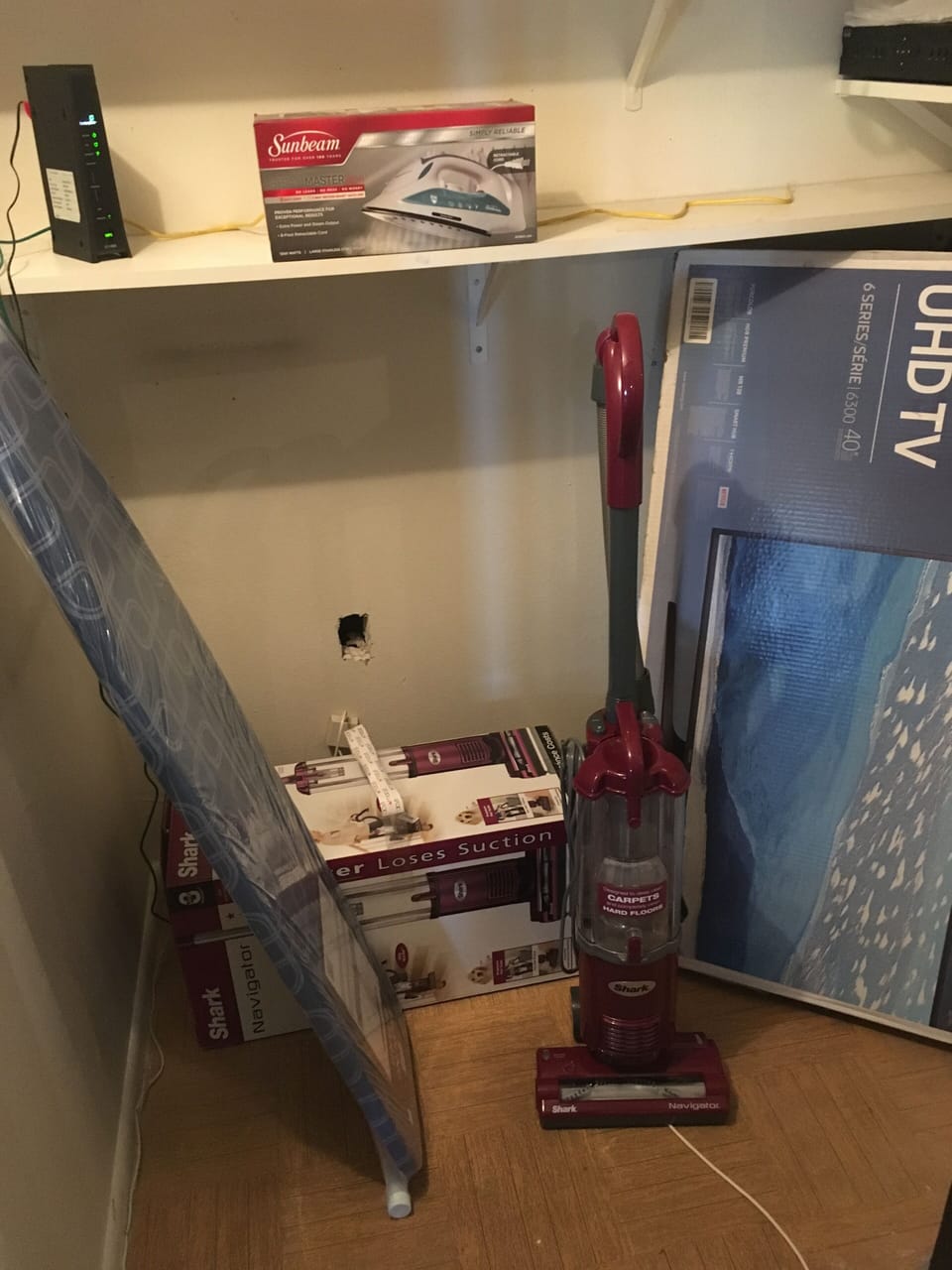 Vacuum cleaner, iron, ironing board & wi-fi or internet