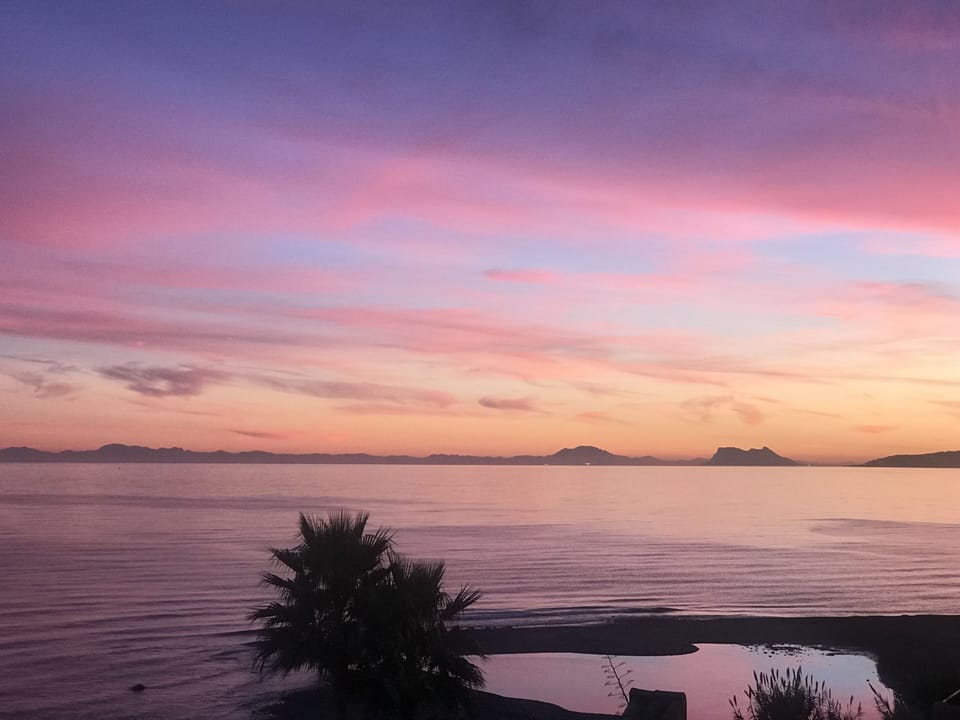 Sunset over Gibraltar and Morocco seen from the terrace.