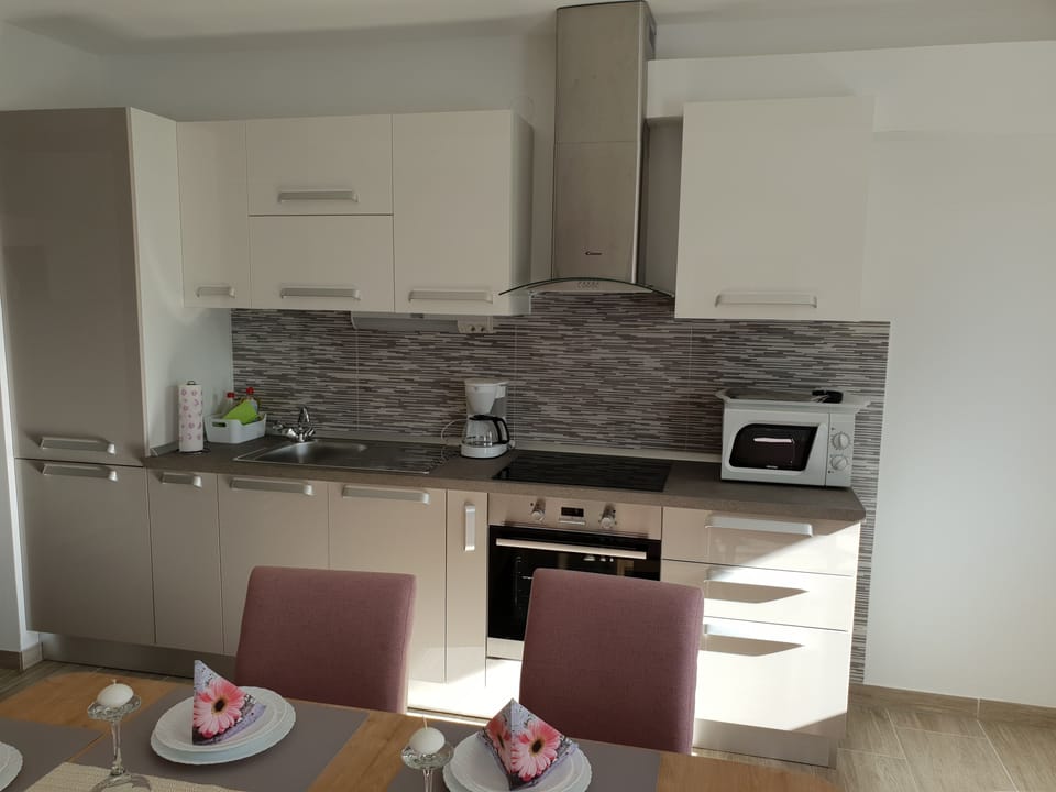 Apartment | Private kitchen | Fridge, microwave, oven, stovetop