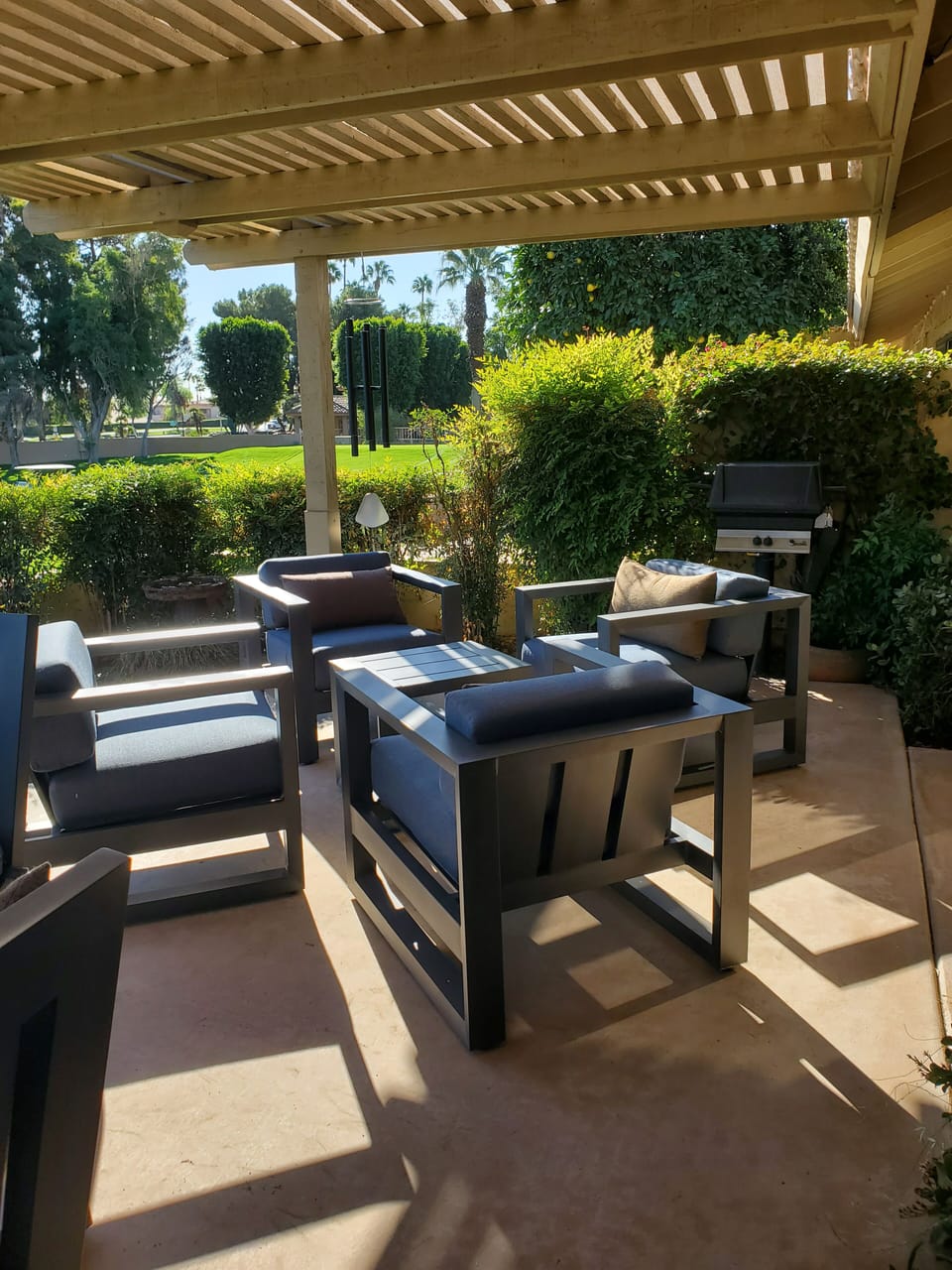 Here's our new patio set up with night lighting and patio cover.