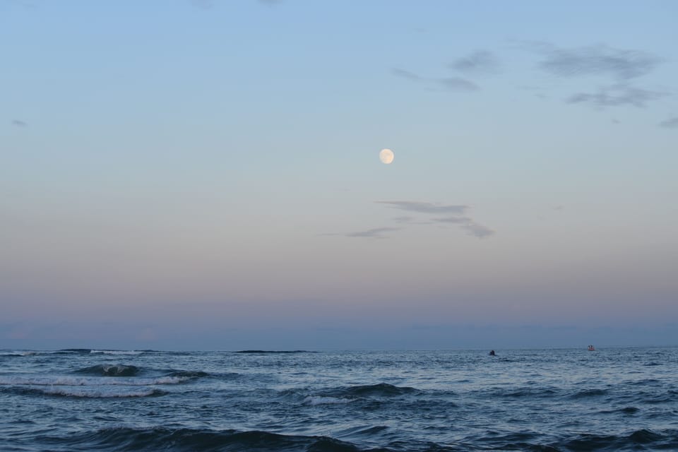 Evening Moon rise over the Atlantic Ocean.