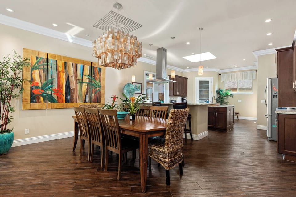 Dining for  8 - Capiz Chandelier and Custom Artwork