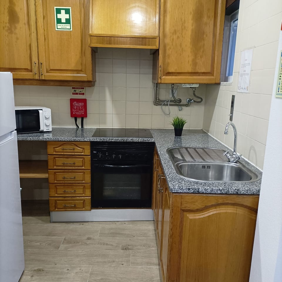 Full-size fridge, microwave, oven, stovetop