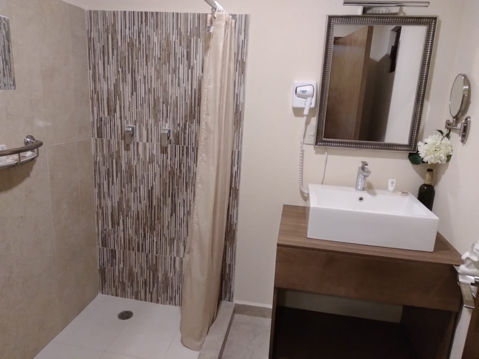 Standard Room, 1 Queen Bed, Non Smoking | Bathroom | Shower, rainfall showerhead, free toiletries, hair dryer