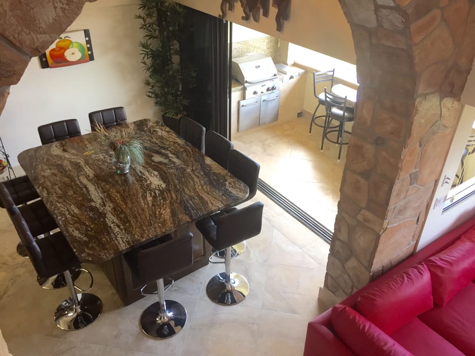 Looking down to the Granite Island and outside BBQ area from the second level