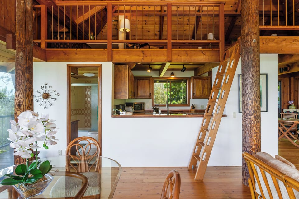 Looking back at kitchen and stairs to loft