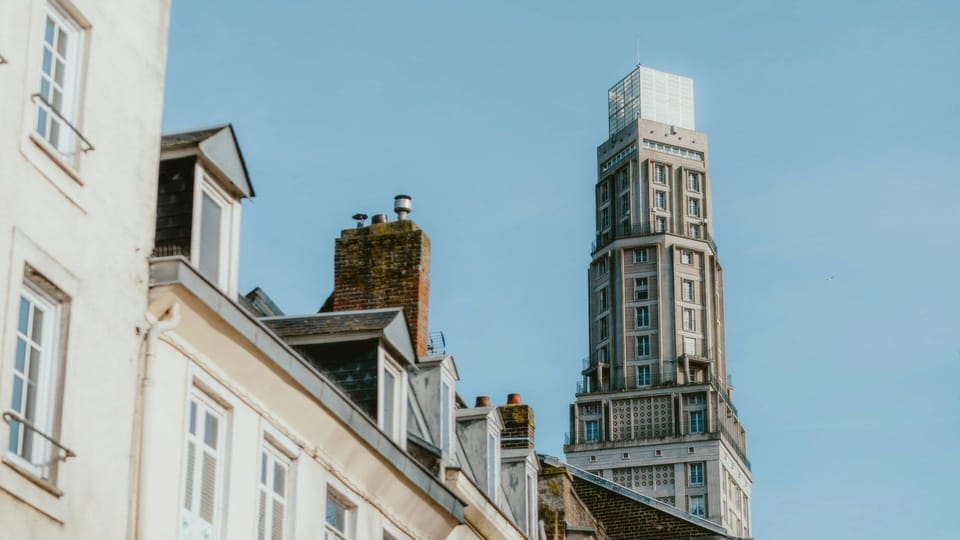 The Art Deco Tour Perret soars above the rooftops of Amiens, a concrete landmark built after the city's reconstruction following the Second World War.