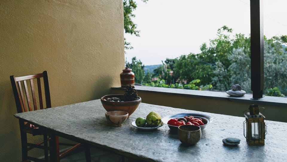 a sheltered terrace table
