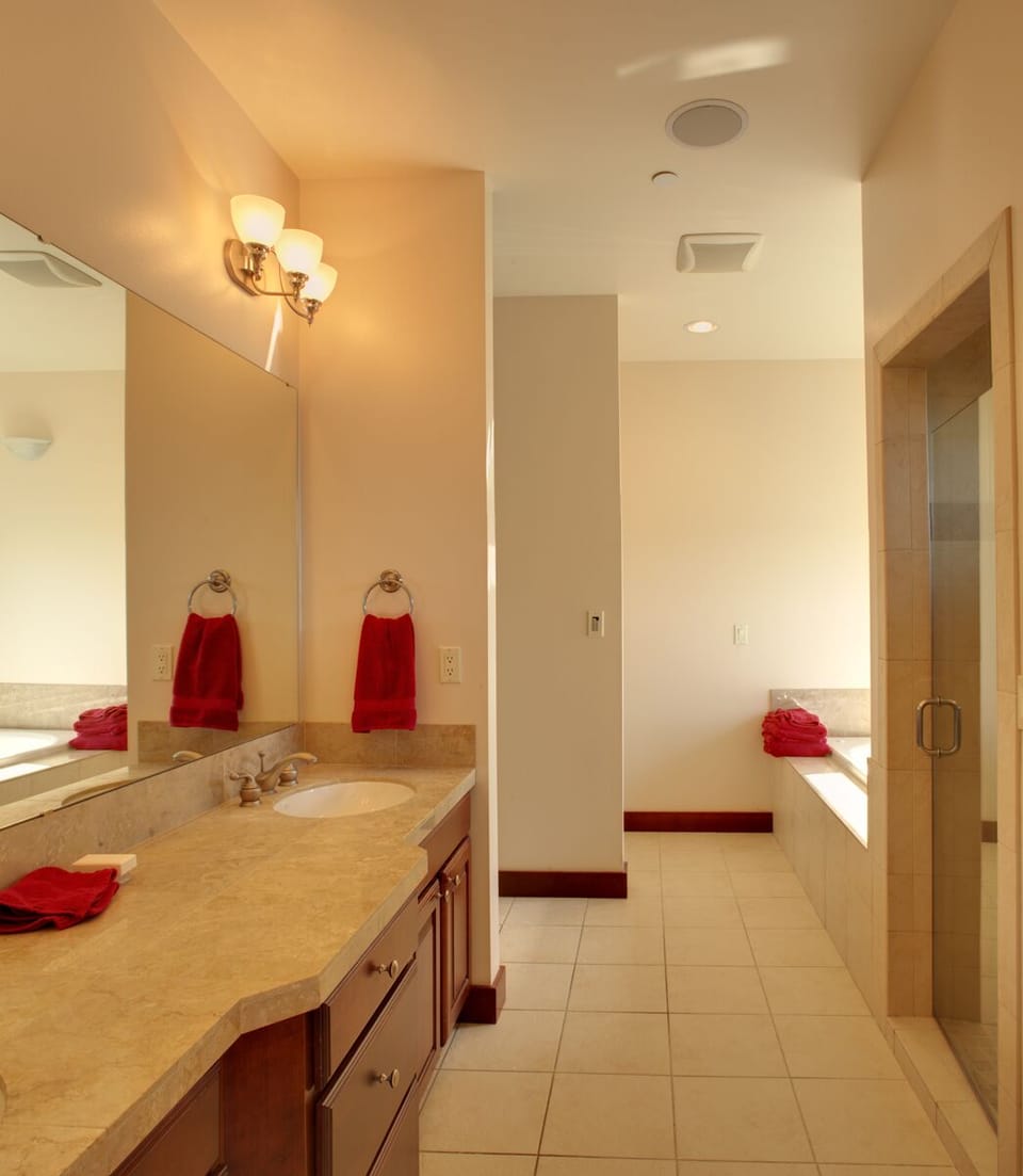 Master bathroom with 2 sinks, jetted tub, separate shower and walk in closet.