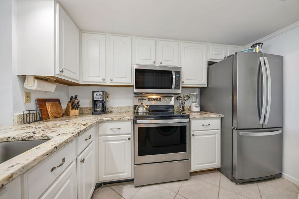 New Whirlpool stainless steel appliances.