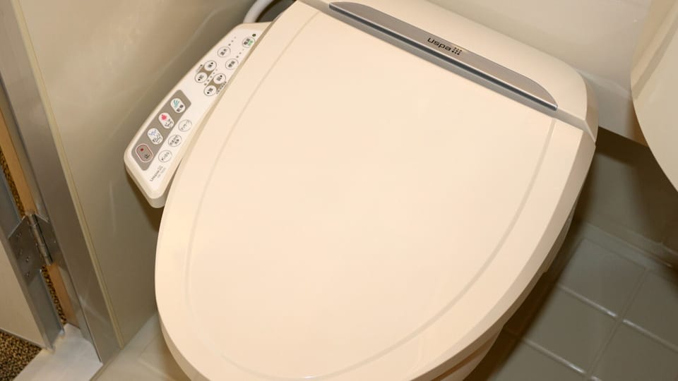 Combined shower/tub, deep soaking tub, free toiletries, hair dryer