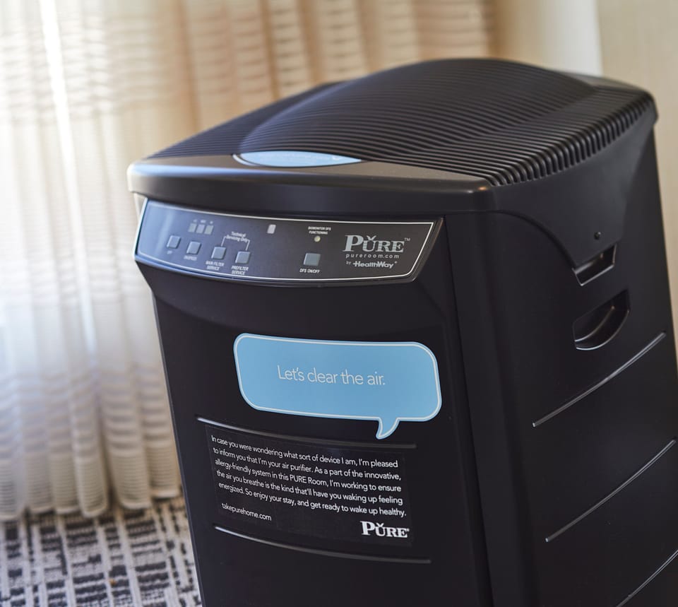 Premium bedding, pillowtop beds, desk, laptop workspace