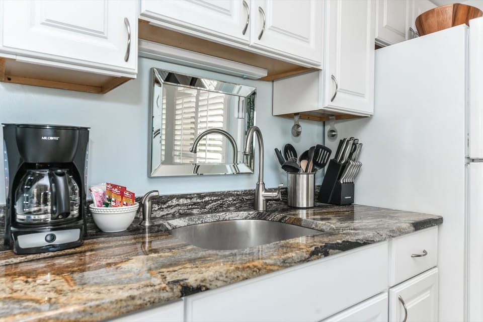 Fully stocked kitchen.
