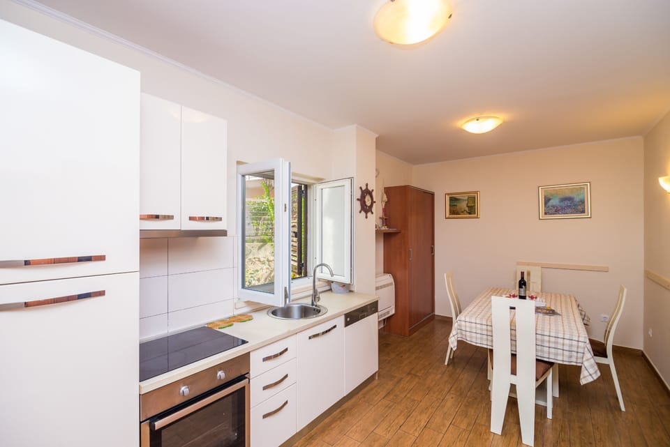 Apartment, 1 Bedroom, Terrace, Sea View | Private kitchen | Fridge, microwave, stovetop, electric kettle