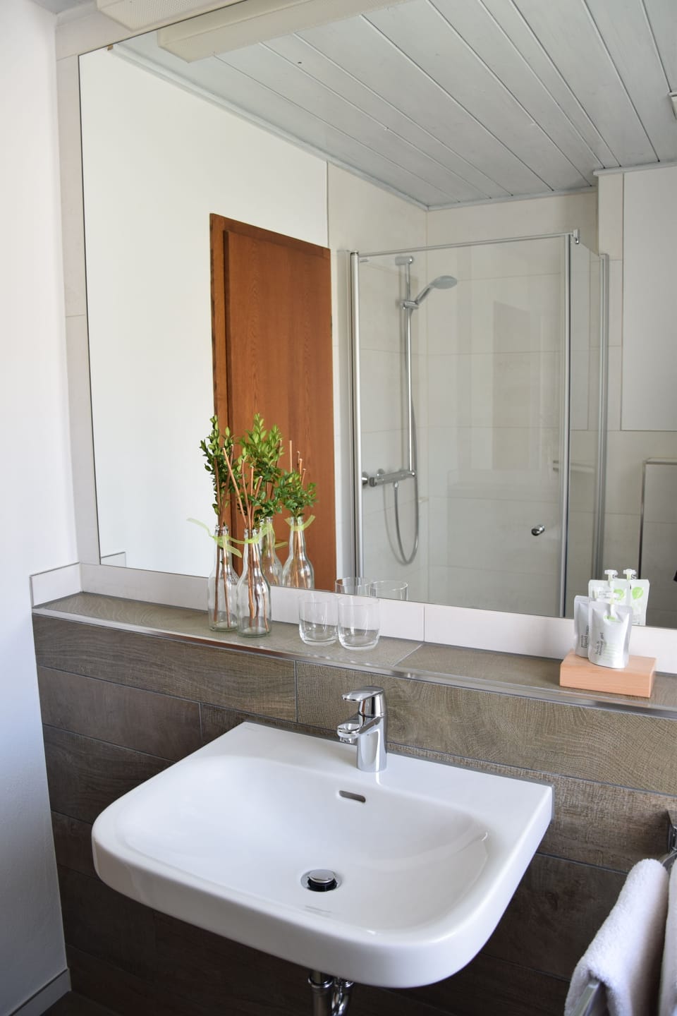 Shower, free toiletries, hair dryer, towels