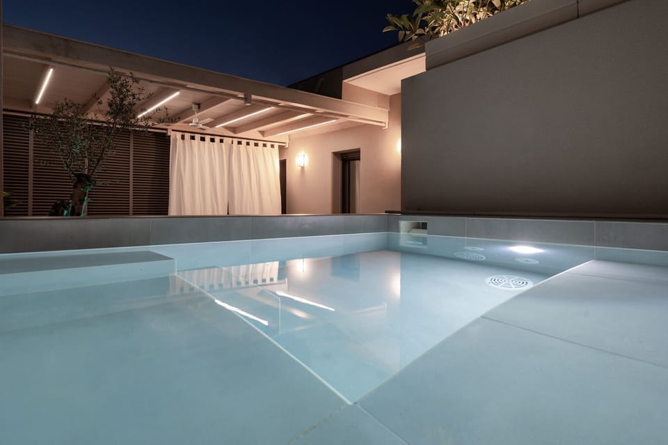 Swimming pool area of Modern Luxury Apartment,mini pool, spa,Full Facilities,Rethymno,Crete